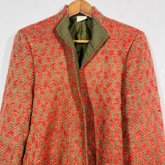Vintage Herve Benard Tweed Herringbone JAcket Open Front Lined Mock - 10 - Picture 2 of 4
